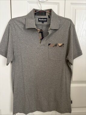 Barbour NWT MEN’s tartan plaid trimmed polo shirt